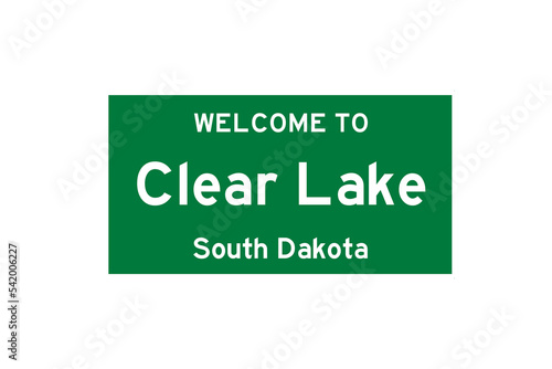 Clear Lake, South Dakota, USA. City limit sign on transparent background.  photo