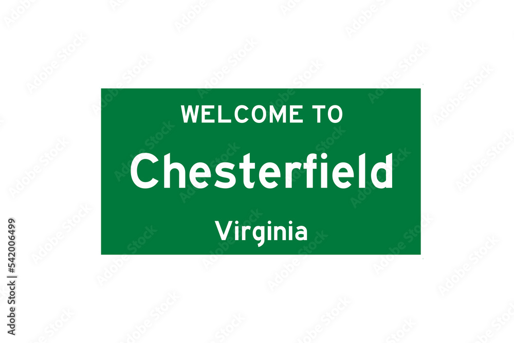 Chesterfield, Virginia, USA. City limit sign on transparent background.