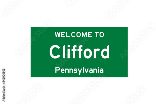 Clifford, Pennsylvania, USA. City limit sign on transparent background.  photo