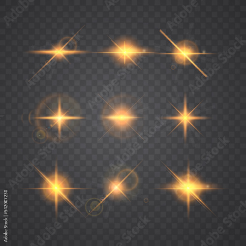 Sparks glitter special light effect. Vector sparkles on transparent background. Christmas abstract pattern. Sparkling magic dust particles and Stars