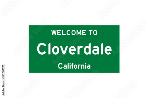 Cloverdale, California, USA. City limit sign on transparent background.  photo