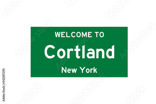 Cortland, New York, USA. City limit sign on transparent background.  photo