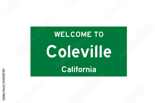 Coleville, California, USA. City limit sign on transparent background.  photo