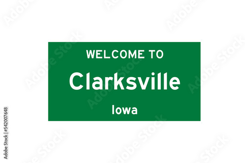Clarksville, Iowa, USA. City limit sign on transparent background.  photo