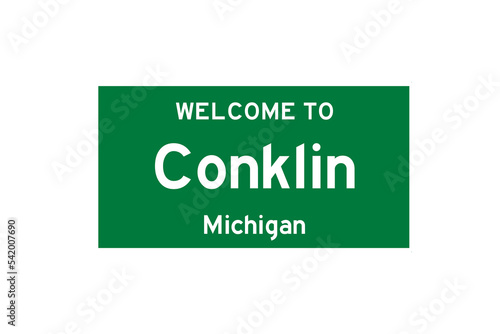 Conklin, Michigan, USA. City limit sign on transparent background.  photo