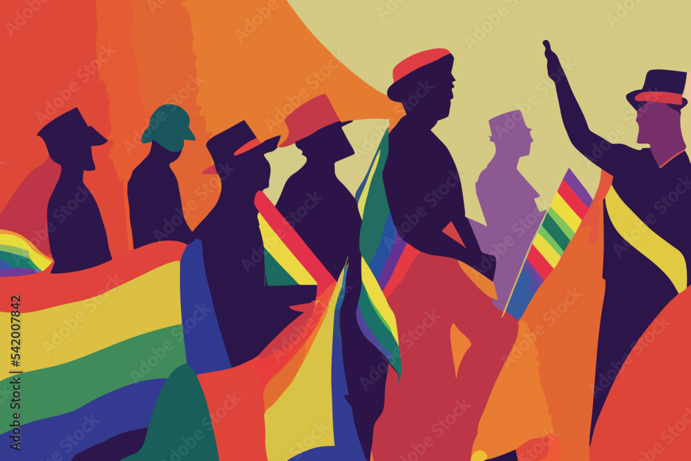 Naklejka premium People expressing tolerance for lgbtq+ pride, rainbow parade, flags