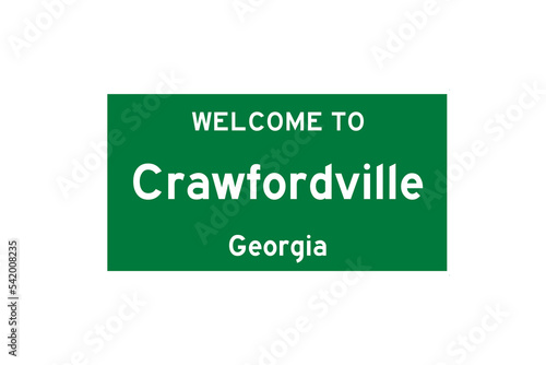Crawfordville, Georgia, USA. City limit sign on transparent background.  photo