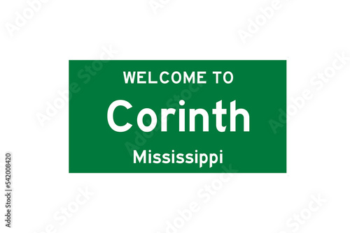 Corinth, Mississippi, USA. City limit sign on transparent background.  photo