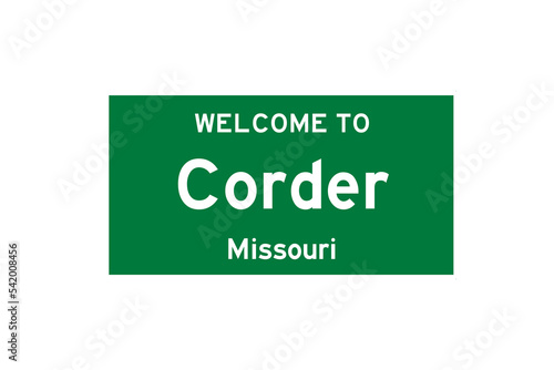 Corder, Missouri, USA. City limit sign on transparent background. 