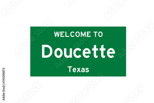 Doucette, Texas, USA. City limit sign on transparent background. 