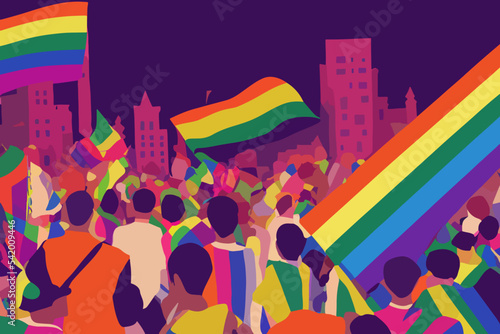 Lgbtq+ pride and tolerance people, parade, rainbow flags