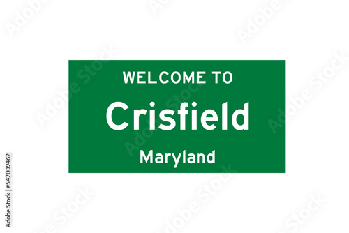 Crisfield, Maryland, USA. City limit sign on transparent background.  photo