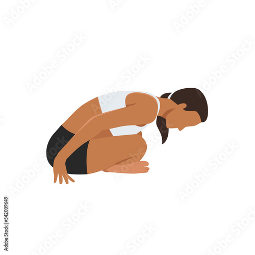 Woman doing Cross legged forward fold 2. Flat vector illustration isolated on white background