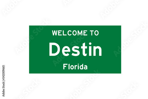 Destin, Florida, USA. City limit sign on transparent background.  photo