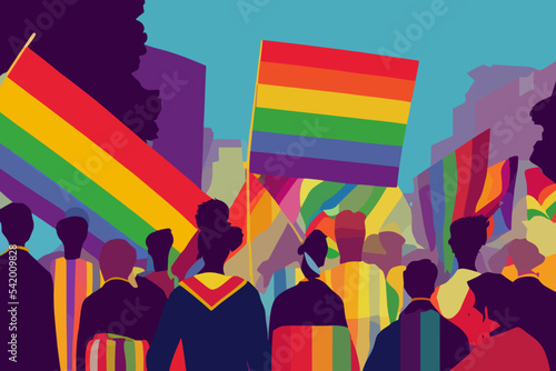 People tolerating lgbt community, parade, flags, lgbtq+ pride