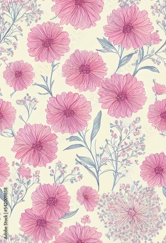 Vintage seamless floral pattern. Liberty style background of small pastel flowers. Small blooming flowers scattered over a white background. Stock for printing on surfaces and web design.