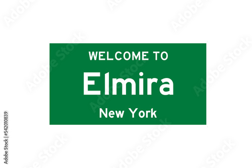 Elmira, New York, USA. City limit sign on transparent background.  photo