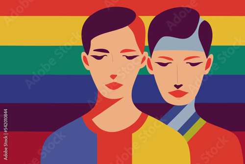 Lgbtq+ pride and tolerance guys proud look, illustration, rainbow
