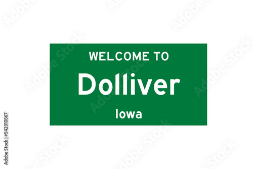 Dolliver, Iowa, USA. City limit sign on transparent background.  photo