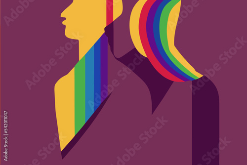 Lgbtq+ pride and tolerance guy, girl open eyes, illustration, rainbow