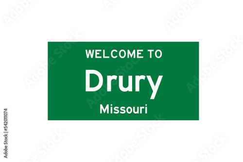 Drury, Missouri, USA. City limit sign on transparent background.  photo