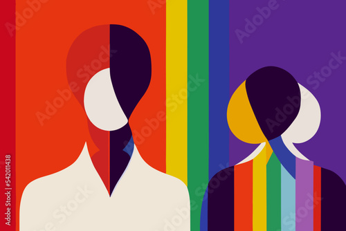 People expressing tolerance for lgbtq+ pride, rainbow paraphernalia, illustration,