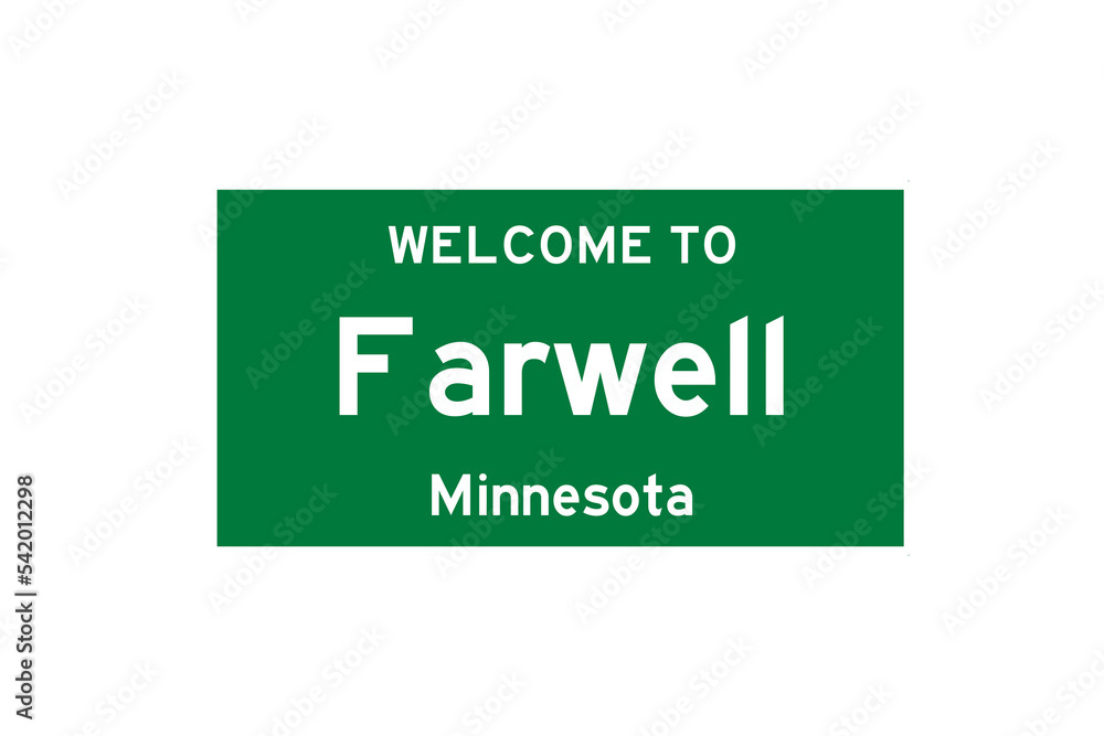 Farwell, Minnesota, USA. City limit sign on transparent background. 