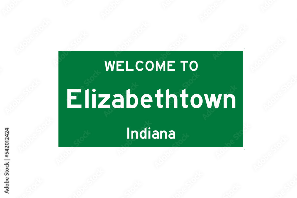 Elizabethtown, Indiana, USA. City limit sign on transparent background. 