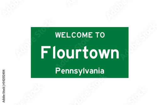 Flourtown, Pennsylvania, USA. City limit sign on transparent background.  photo