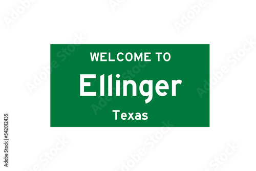 Ellinger, Texas, USA. City limit sign on transparent background.  photo