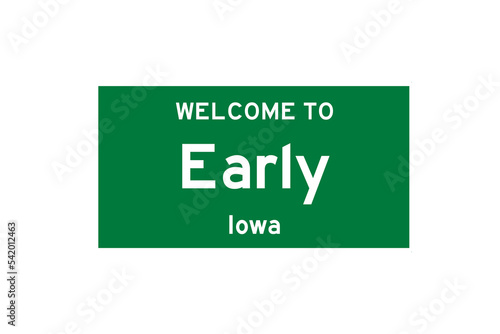 Early, Iowa, USA. City limit sign on transparent background. 