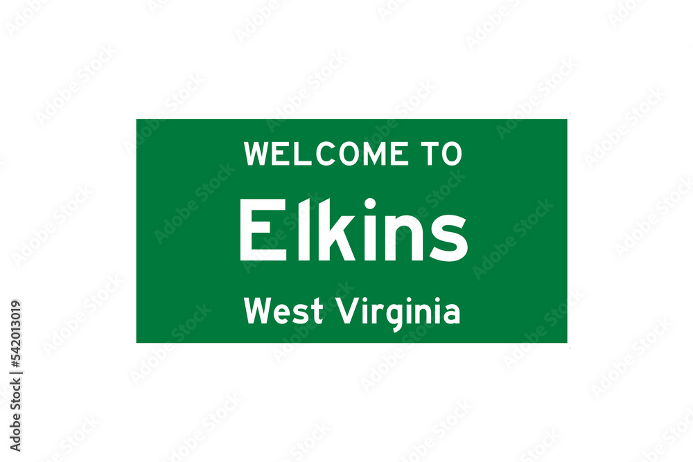 Elkins, West Virginia, USA. City limit sign on transparent background. Elkins, West Virginia, USA. City limit sign on transparent background.