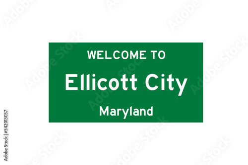 Ellicott City, Maryland, USA. City limit sign on transparent background.  photo