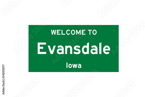 Evansdale, Iowa, USA. City limit sign on transparent background.  photo