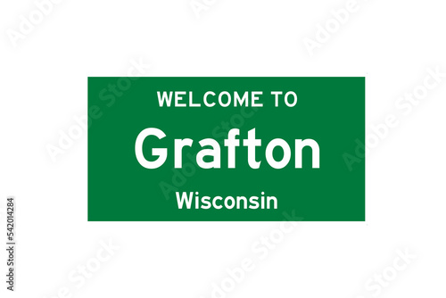 Grafton, Wisconsin, USA. City limit sign on transparent background.  photo