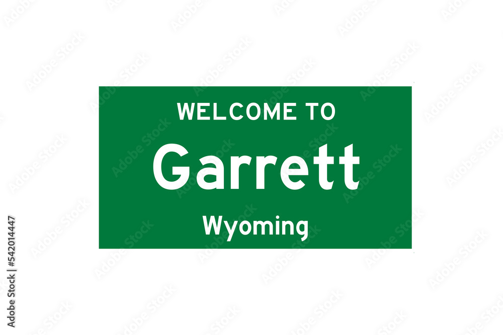 Garrett, Wyoming, USA. City limit sign on transparent background. Garrett, Wyoming, USA. City limit sign on transparent background.