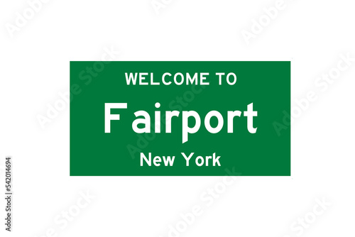 Fairport, New York, USA. City limit sign on transparent background.  photo