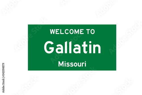 Gallatin, Missouri, USA. City limit sign on transparent background.  photo