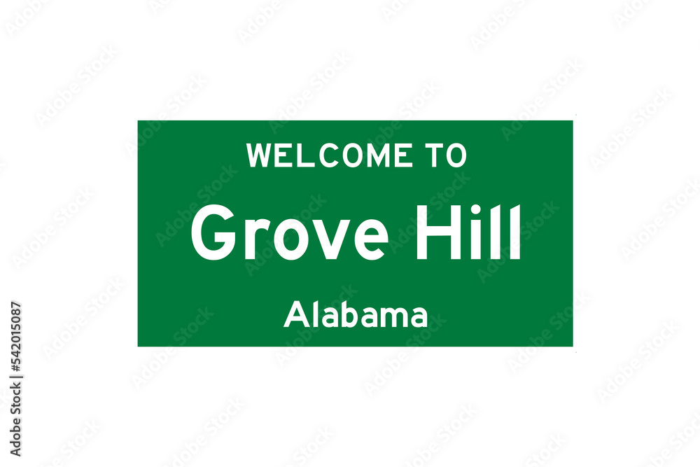 Grove Hill, Alabama, USA. City limit sign on transparent background. Grove Hill, Alabama, USA. City limit sign on transparent background.
