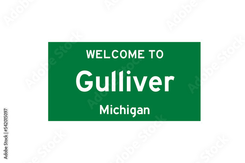 Gulliver, Michigan, USA. City limit sign on transparent background.  photo