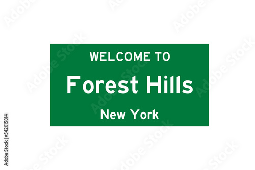 Forest Hills, New York, USA. City limit sign on transparent background.  photo