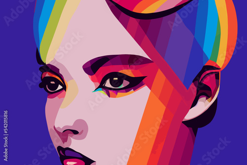 Lgbtq+ pride and tolerance girl side look, rainbow short hair