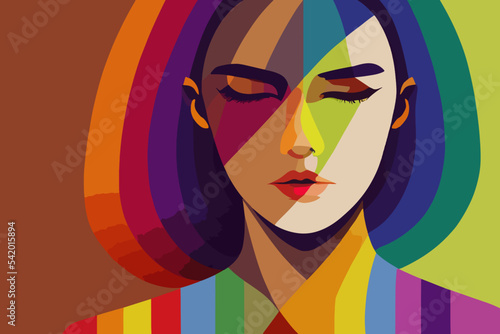 Girl closed eyes expresses tolerance towards lgbtq+ pride, rainbow paraphernalia,