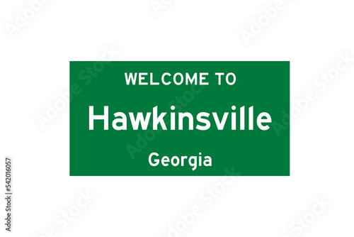 Hawkinsville, Georgia, USA. City limit sign on transparent background.  photo