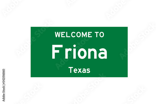 Friona, Texas, USA. City limit sign on transparent background.  photo
