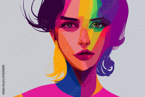 Lgbtq+ pride tolerance girl, rainbow paraphernalia, short hairstyle