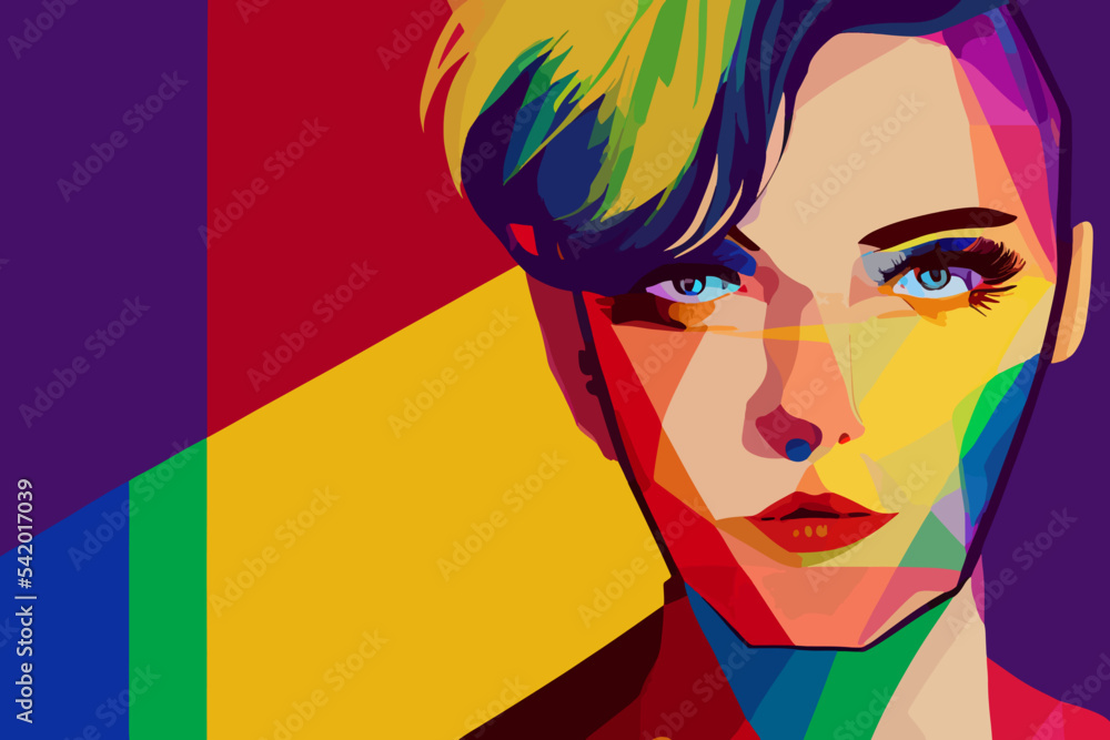 Fototapeta premium Lgbt girl anti human rights discrimination, stern look,