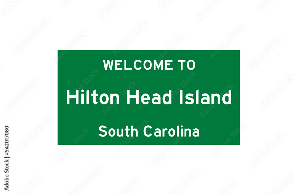 Hilton Head Island, South Carolina, USA. City limit sign on transparent background. 