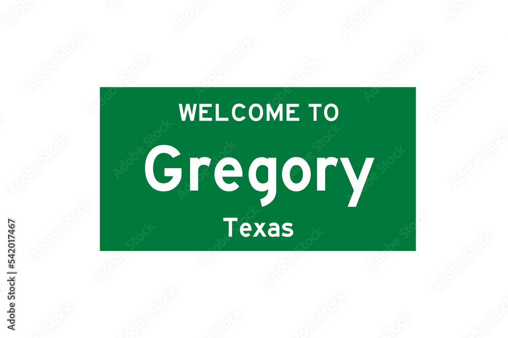 Gregory, Texas, USA. City limit sign on transparent background. Gregory, Texas, USA. City limit sign on transparent background.