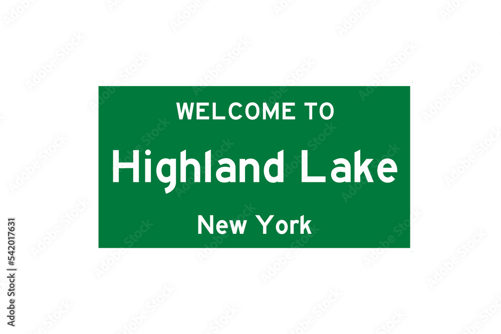 Highland Lake, New York, USA. City limit sign on transparent background. 